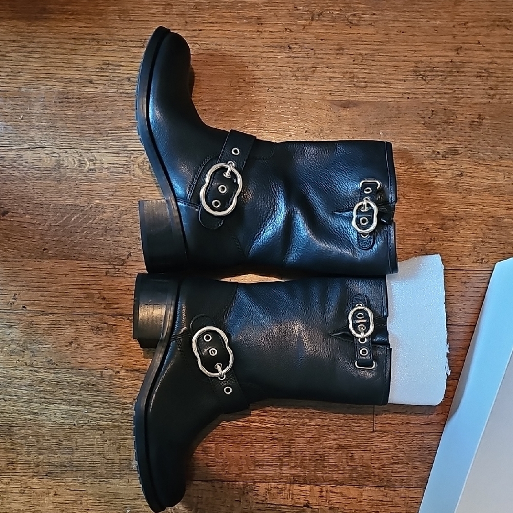 Black Leather Buckle Boots Never Worn